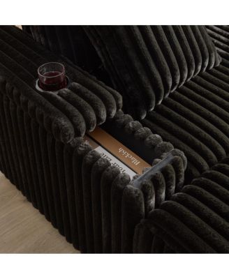  84" Corduroy 3-Seater Sofa w/ Pillows, Ottomans, Storage & Cup Holders