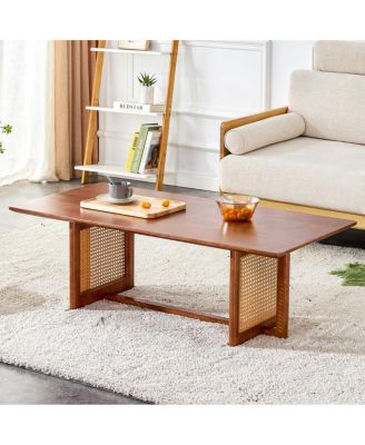  Solid Wood & Rattan Coffee Table for Living Room
