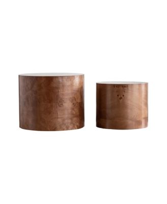 Nesting Coffee Table Set of 2, Modern Round Wooden Accent Tables