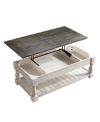  Farmhouse Lift Top Coffee Table with Storage - Handcrafted Solid Wood, Antique Gray