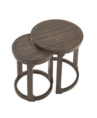 24" 2PC Curved Round Wooden Coffee Table Set