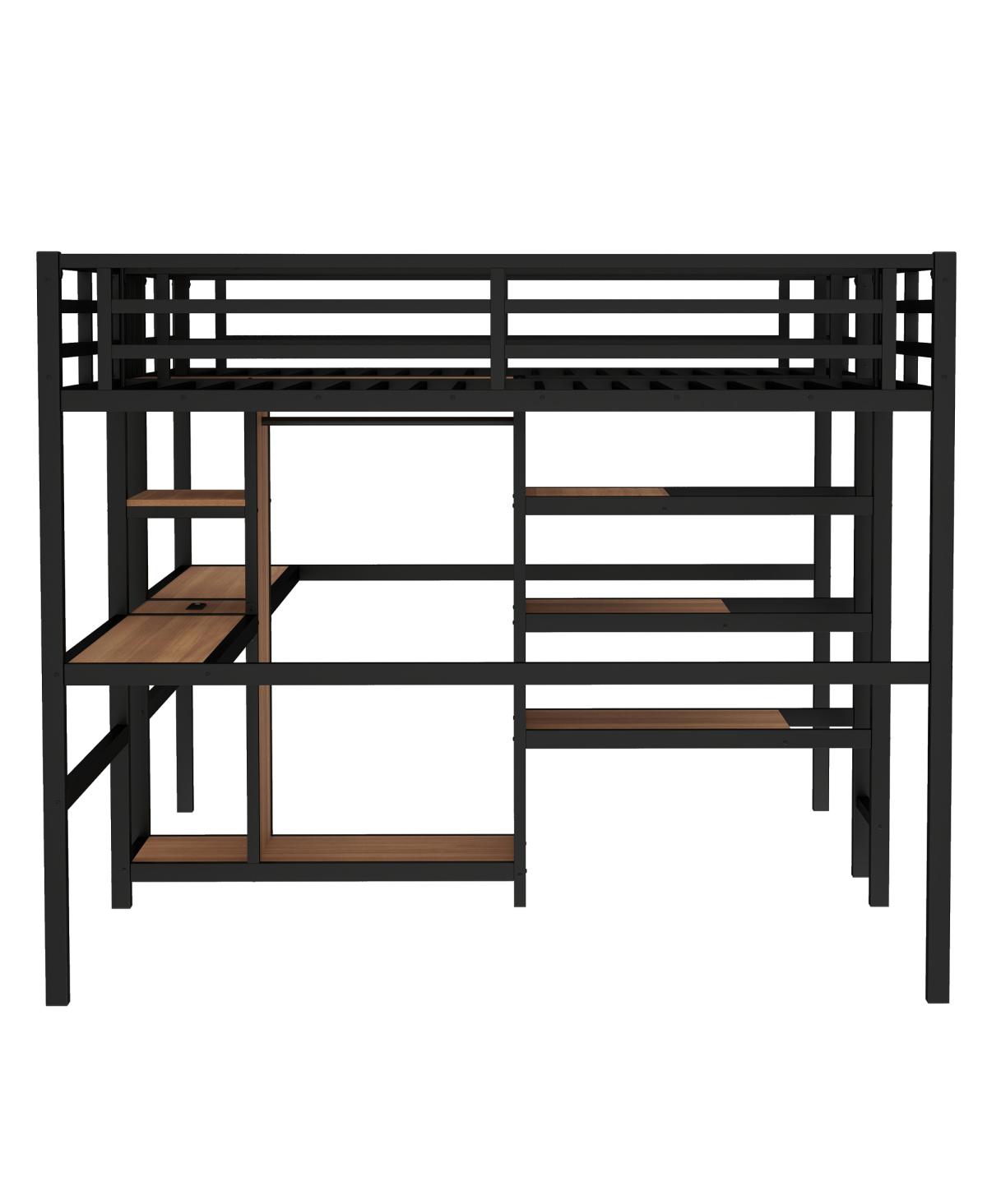 Streamdale Furniture Twin Over Twin Metal Loft Bed with Double Desk, Wardrobe, Shelves & Outlet