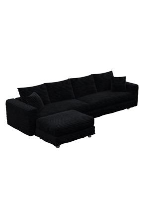 Streamdale Plush Corduroy 4-Seat Sofa, Modern Comfy Upholstered Cloud Couch, Black