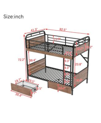 Twin XL over Twin XL Metal Bunk Bed with LED & Charge Station, 2 Drawers