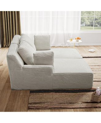  Oversized Double Chaise Lounge Cloud Plush Sofa Bed Sleeper Chair Beige