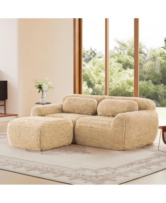  L-shaped Boneless Sofa, Soft Fluffy Plush Fabric, Chaise, No Assembly, Ergonomic
