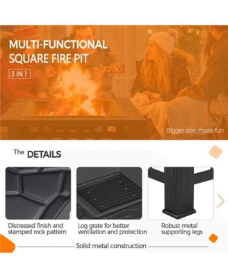 32'' Outdoor Square Fire Pit with Cover & Poker