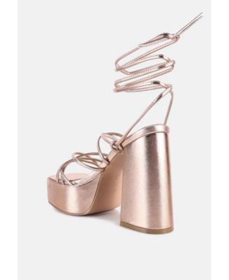 Womens Anvil Metallic Block Heeled Lace Up Sandals