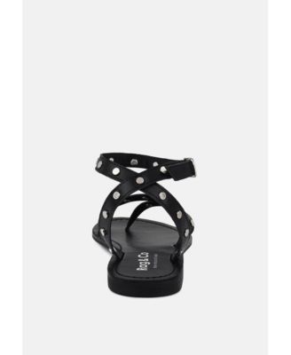 OPRAH Womens Studs Embellished Flat Sandals