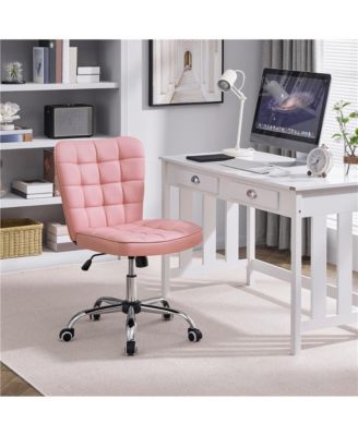 Modern Tufted Armless Desk Chair with Chrome-finish Metal Base, Rolling Wheels, Adjustable Seat Heigh