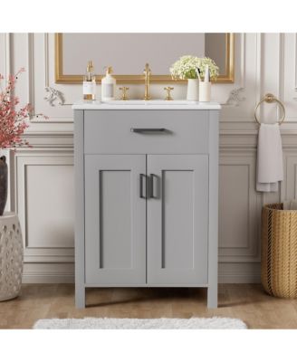 24 in. Bathroom Vanity Combo with Ceramic Sink, Luxurious Space-Saving Vanity with 2 Soft Close Doors