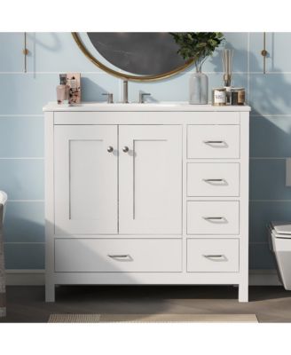 36 in. Bathroom Vanity with Ceramic Sink Combo, Abundant Storage Cabinet with 2 Soft Close Doors and 5 Drawers