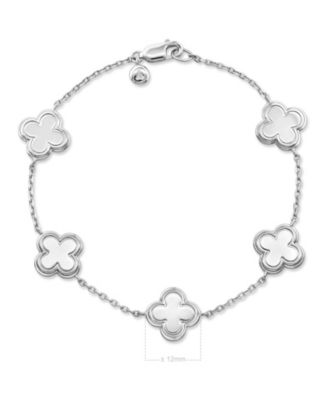 Contour-lined Clover Bracelet in Rhodium Plated Sterling Silver