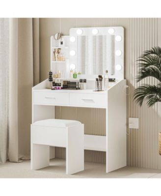 Vanity Desk with Mirror and Lights, Makeup Vanity with Power Outlet