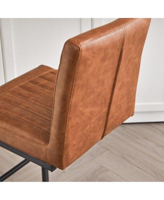 Faux Leather Bar Stool - 26-Inch Tufted, Black Metal Frame (2 Sets)