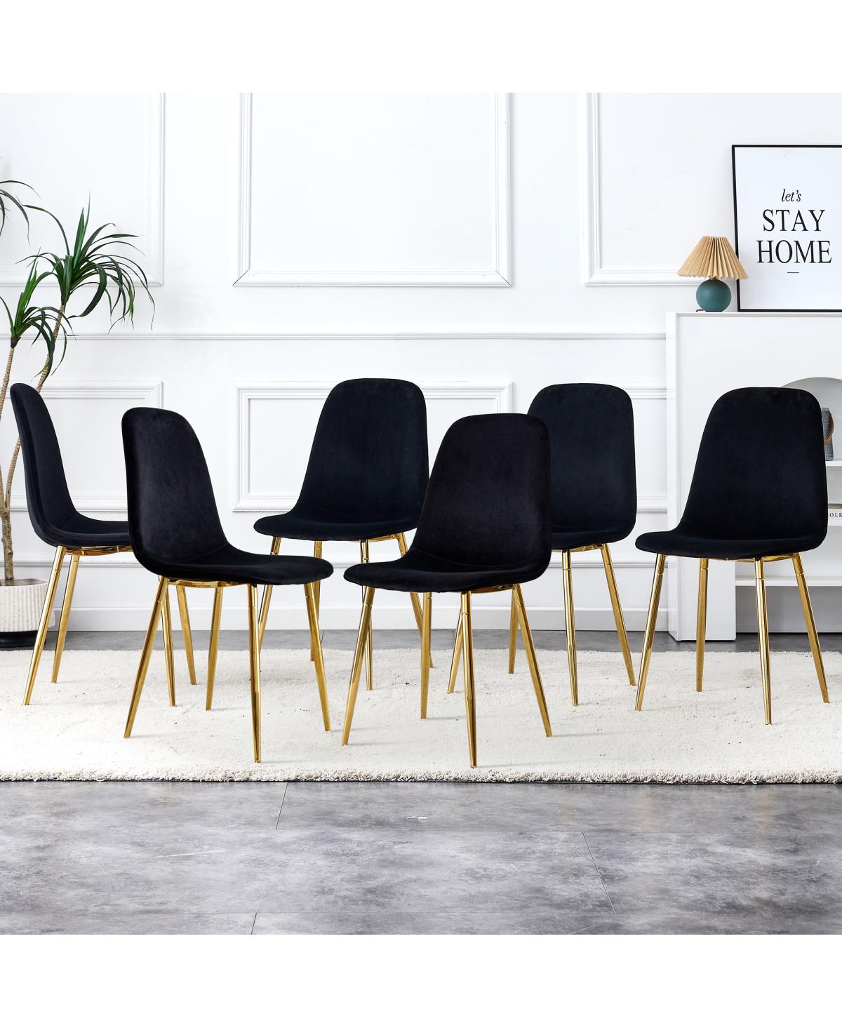 Streamdale Furniture Modern Velvet Dining Chairs with Golden Legs (Set of 6)