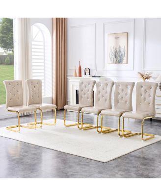 Set of 4 Retro Alligator Upholstered Dining Chairs with Crystal Buckle & Gold Legs