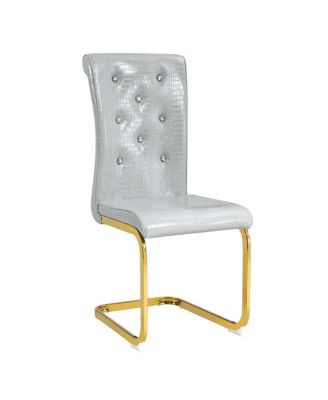 Set of 2 Retro Alligator Upholstered Dining Chairs with Crystal Buckle & Gold Legs