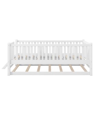Wood Platform Bed with Guardrail and Trundle