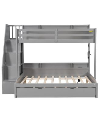 over Full Bunk Bed with Storage Stairs, Trundle, LED, USB