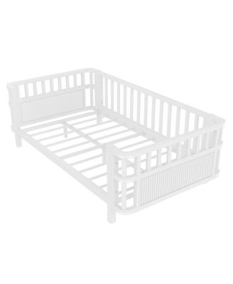 Streamdale Children's double wooden platform bed with railings, Twin, White
