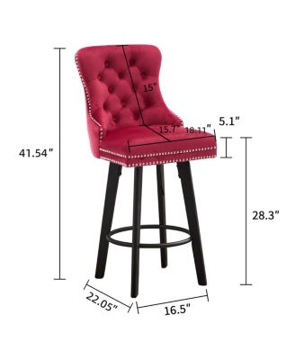Modern Velvet Swivel Bar Stools with Button Tufting and Rivet Trim
