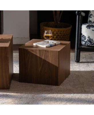 Walnut Nesting Cube Coffee Table Set - Modern MDF Wood Grain Side Tables