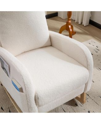 Modern Accent Rocking Chair with Solid Wood Legs & Side Pocket