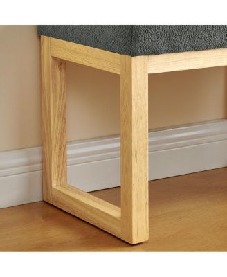 Shoe-changing bench with wooden frame and cushioned seat