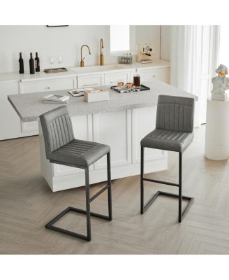   Faux Leather Bar Stool - Padded Seat, Metal Frame - Kitchen Island Seating