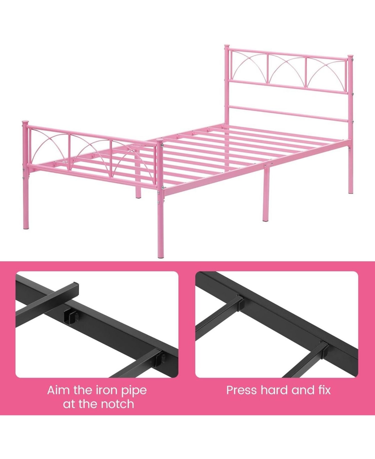 gaomon Stylish Twin Size Metal Platform Bed Frame with Headboard, Footboard, 12.2" Under-Bed Storage, Noise-Free Design, Quick Assembly