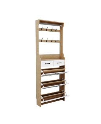 Oak 3-door, 2-drawer shoe cabinet with hanger and large storage