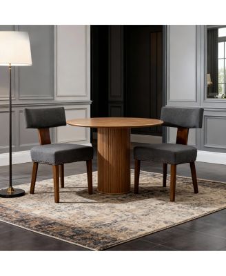 Upholstered Wooden Farmhouse Dining Chairs (Set of 2), Gray