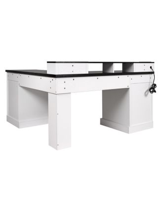 Modern Fluted L-Shaped Desk with Charging Station & Storage