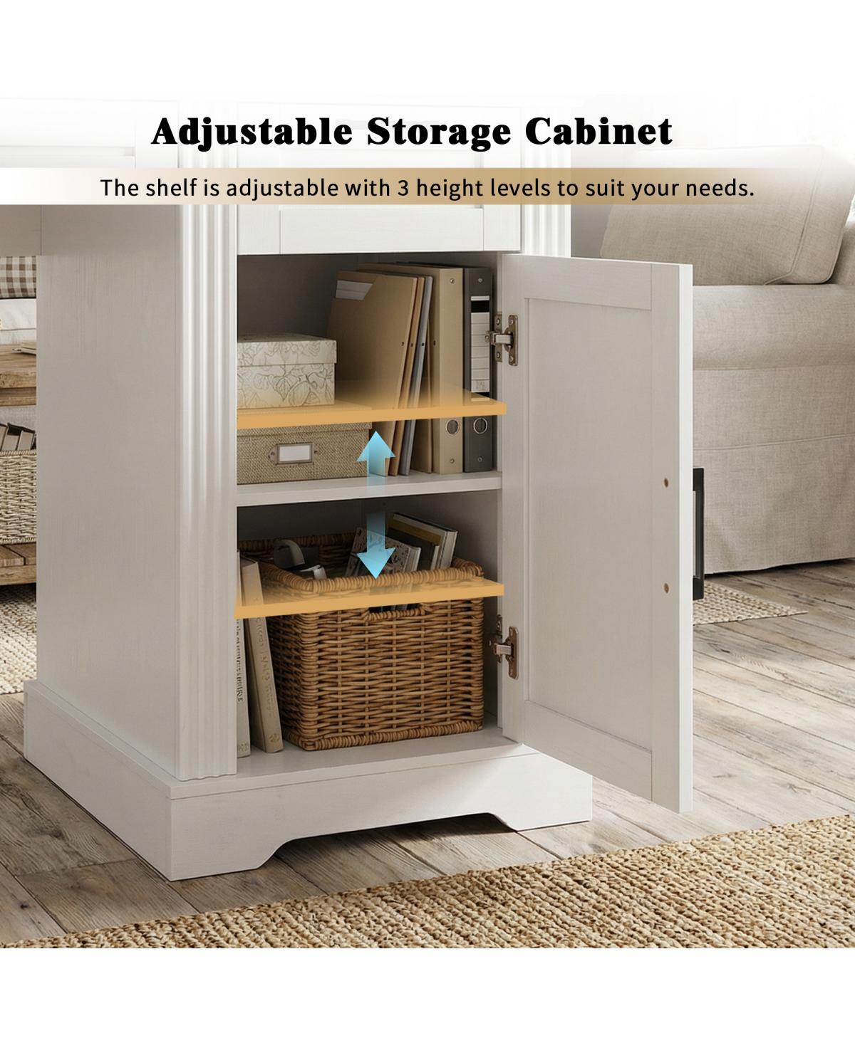Streamdale Furniture Farmhouse Office Desk with Charging Station & Storage Cabinet