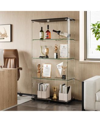 Glass Display Cabinet with Lock, 4-Shelf Double Doors