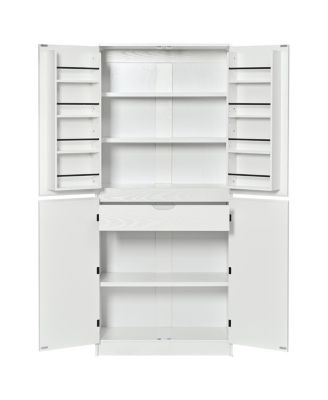 72" Farmhouse Kitchen Pantry Cabinet with 8 Shelves, Curved Storage, Hidden Drawer