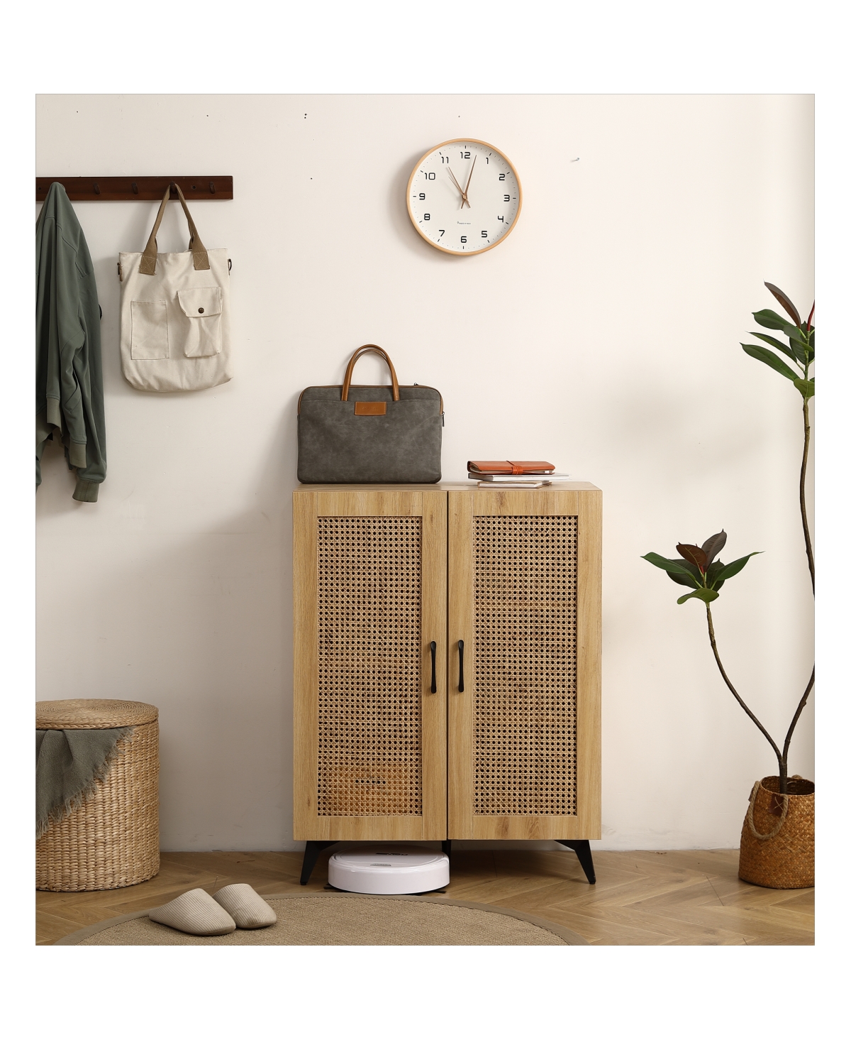 Streamdale Furniture Natural Rattan Storage Cabinet Double-Door Shoe Cabinet 29.5inch