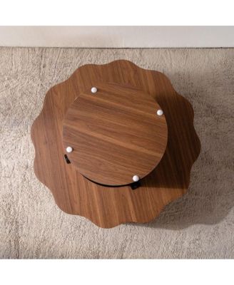 31.5" Scalloped Edge Walnut MDF Wood Grain Center Table - Modern Irregular Round Coffee Table