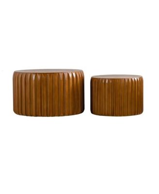 Set of 2 Fluted Round Coffee Tables - Solid Wood Nesting Center Table (26.77"/19.69")