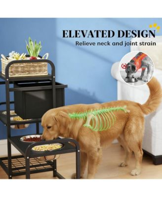 Adjustable Dog Bowl Stand Pet Feeding Station in Black