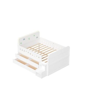 Wooden Full Size Bed with LED Light, Storage Drawers