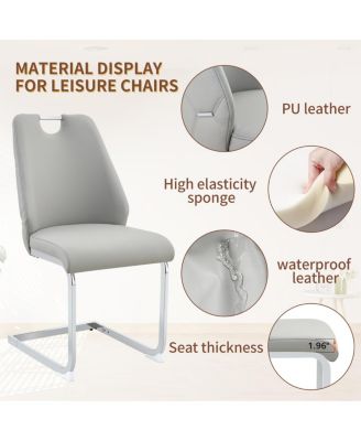 Light Gray Faux Leather Dining Chairs with Gold Mesh Texture, Set of 2