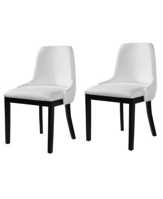 Wooden Dining Chairs Set of 2, Black Linen Upholstered Farmhouse Style Chairs
