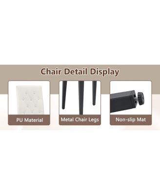 Furniture Stylish Black Wood Textured Dining Table and 4 White PU Chairs Set.