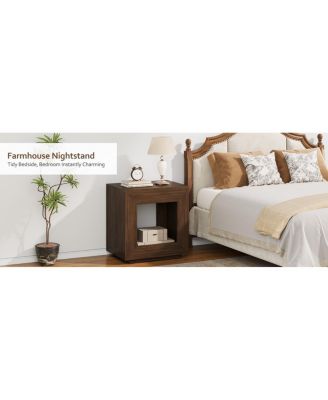 Rustic Wood End Table with Storage Shelf