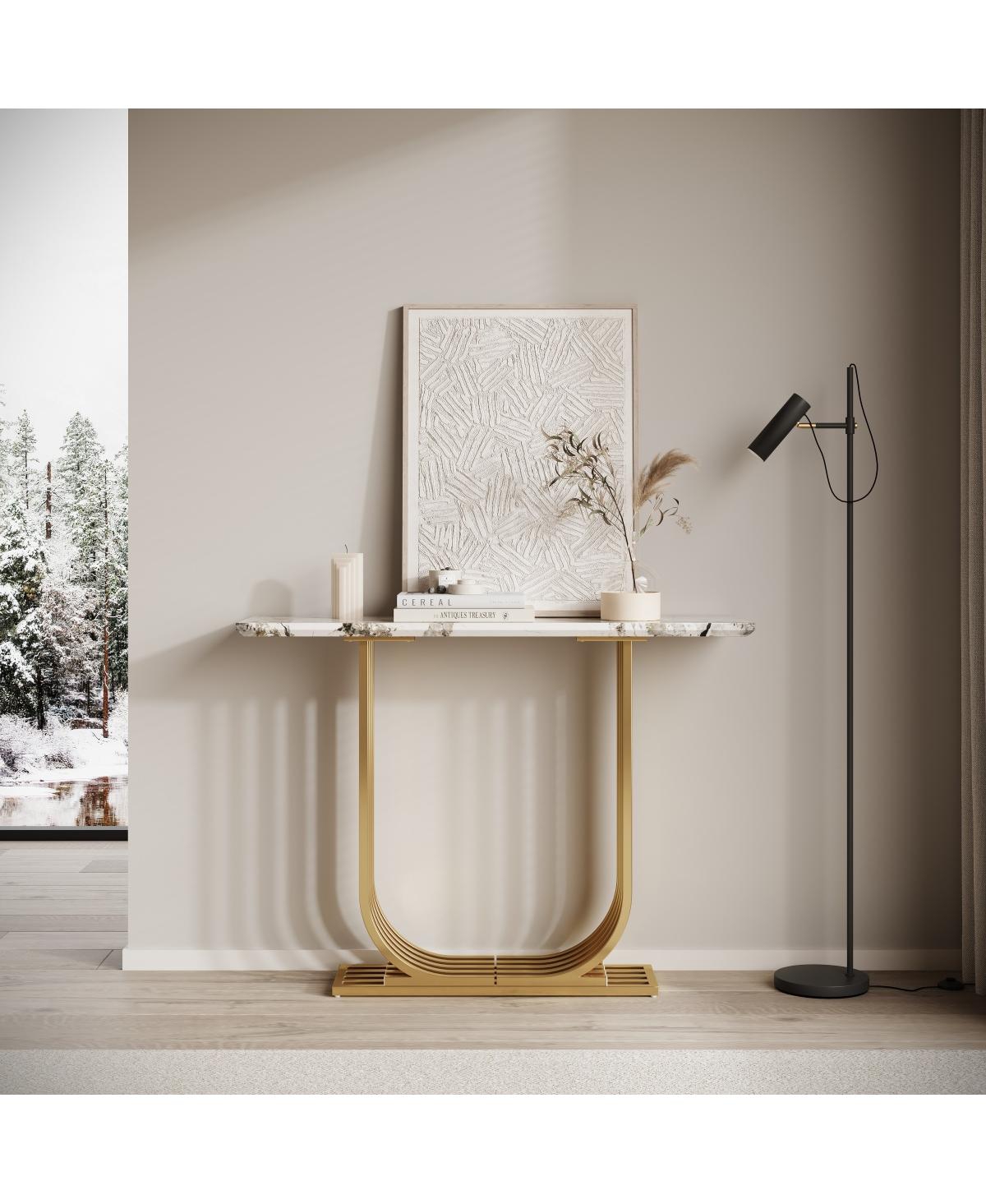 Streamdale Furniture Modern 43.3" Wooden Console Table with Marble Top for Living Room/Bedroom