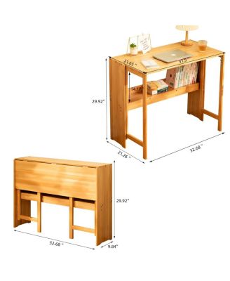 Bamboo Folding Desk, Space-Saving Computer Desk for Small Spaces, Foldable Study Table