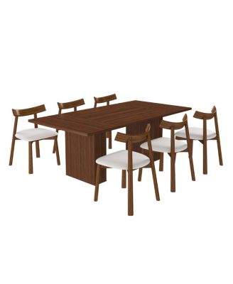 78" Wood Veneer Dining Table Set for 6 with Storage Chairs