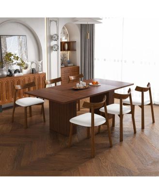 78" Wood Veneer Dining Table Set for 6 with Storage Chairs